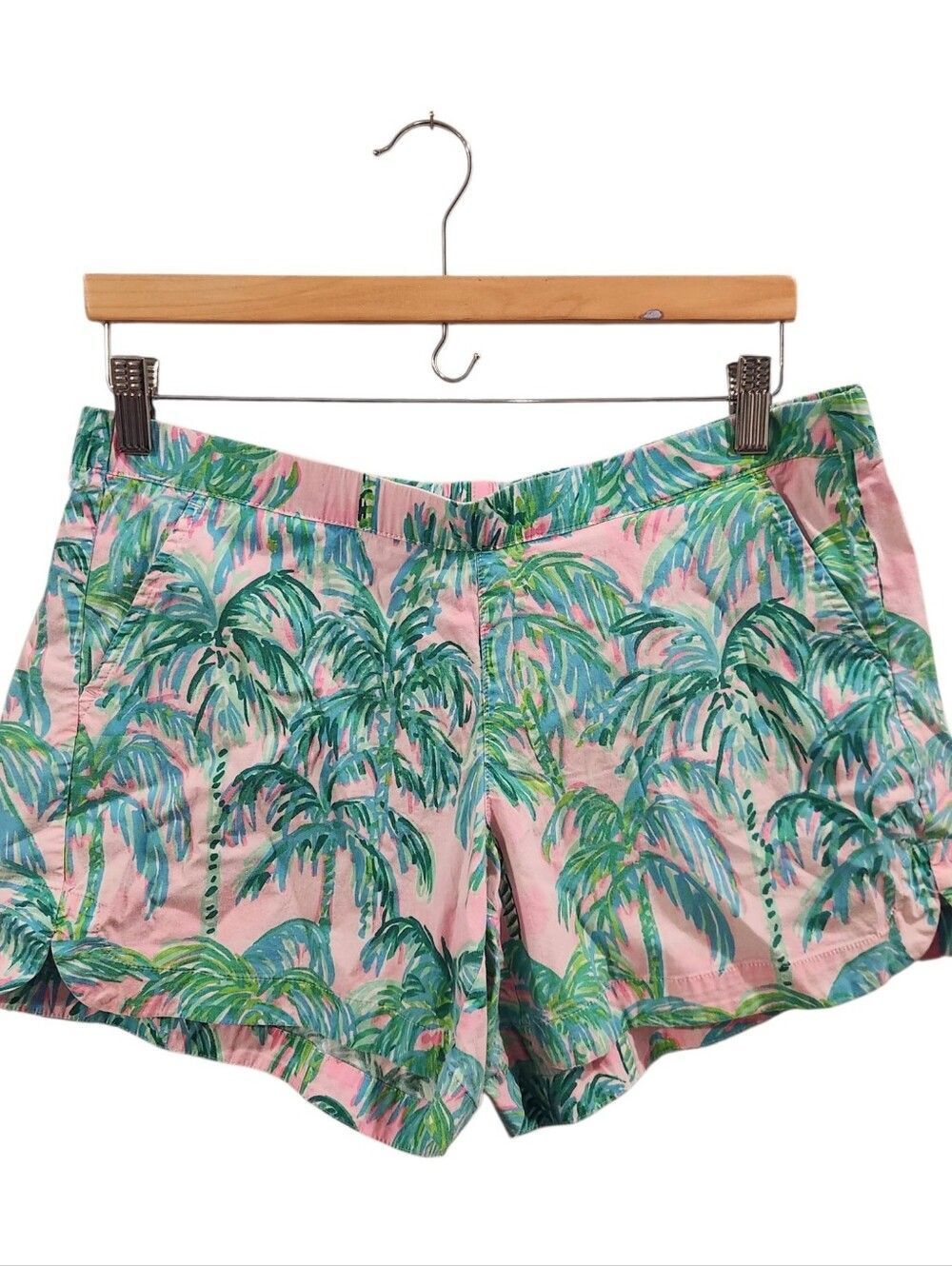 Lilly Pulitzer Palm Tree Print Shorts Medium Pink Green Tropical Resort Preppy - Picture 2 of 5